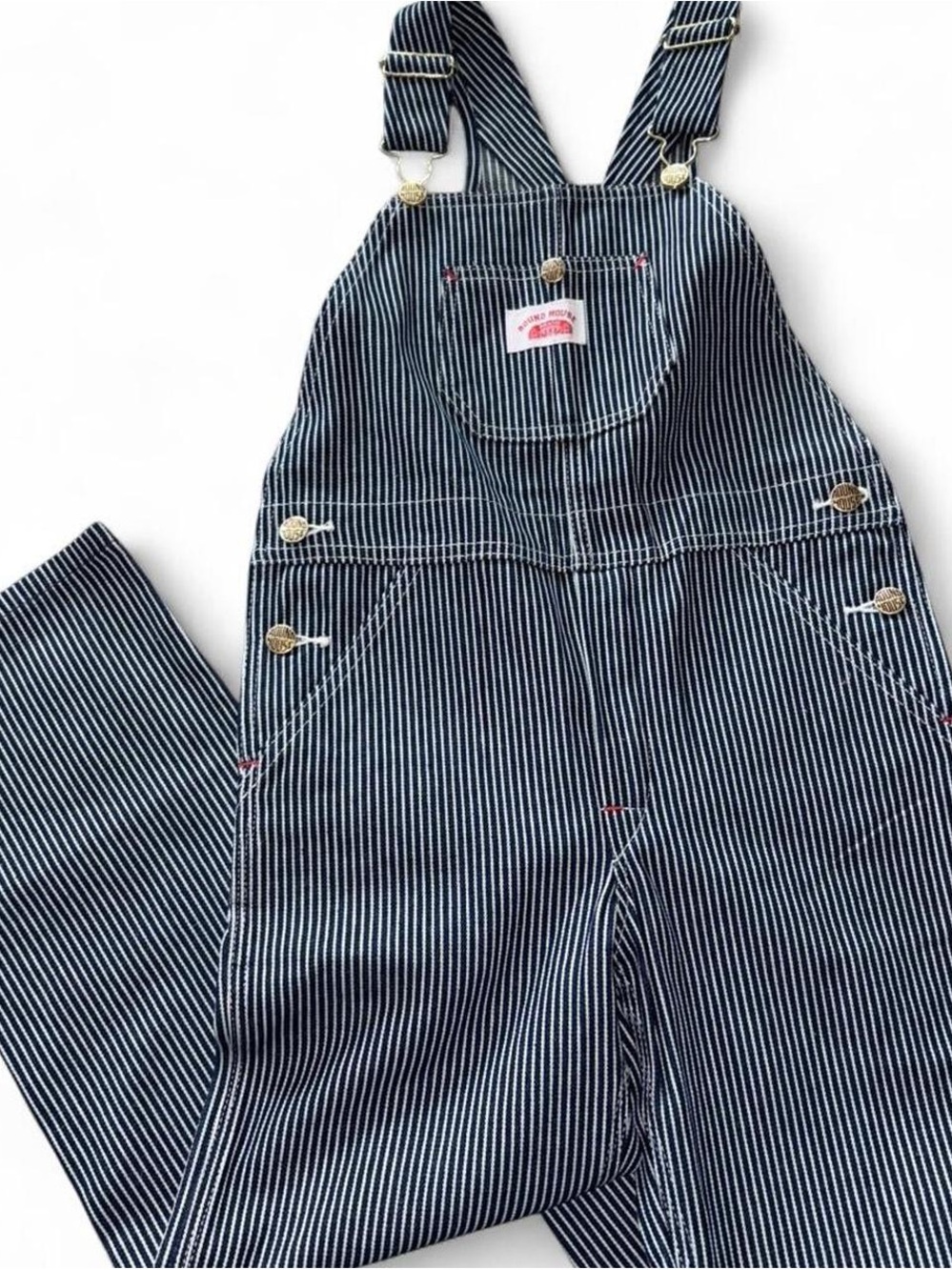 Round House Hickory Stripe Bib Overalls - Navy & White